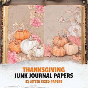 Rustic Autumn Junk Journal Kit, Thanksgiving pumpkin Printable Pages, Fall Scrapbooking Paper, Fall Collage Sheet, Digital download