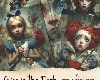 Alice in Wonderland Junk Journal Kit, Dark Fairytale Ephemera (Digital Download)