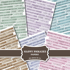 Happy Phrases, Printable Words for Junk Journals, Digital Embellishments, Inspirational Quotes, Collage Ephemera