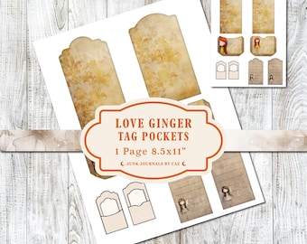 Ginger Junk Journal Tag Pockets: Vintage Ephemera (Digitaler Download)