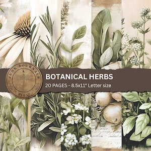 Botanical Herbs Junk Journal Paper, Digital Scrapbook Kit, Vintage Collage, Printable Craft Supplies, Ephemera