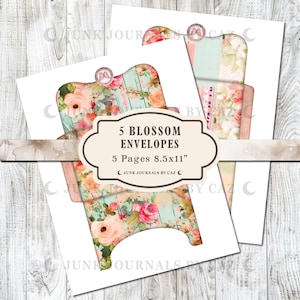 Vintage Floral Envelopes, Printable Junk Journal Paper, Digital Ephemera, Scrapbooking Supplies, Floral Kit