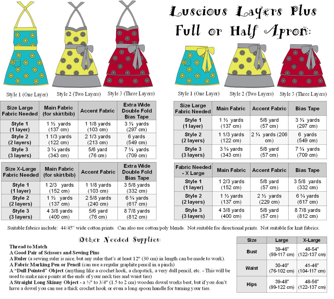 Plus Size Apron Sewing Pattern PDF Women's Full and Half Etsy