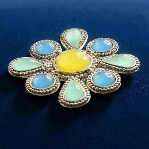 Multicolored Translucent Gemstones Floral Brooch … - image 2