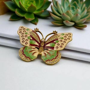 Vintage KJL Kenneth Jay Lane Signed Butterfly Brooch Enamel and AB Rhinestones Large