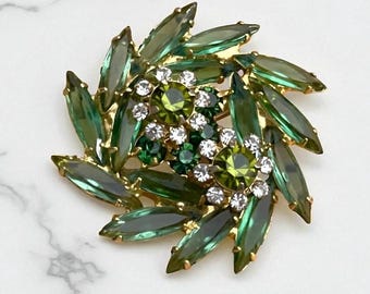 Delizza and Elster Juliana Shades of Green Rhinestones Vintage Brooch