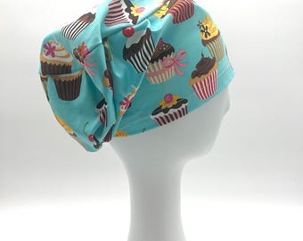 Cupcake Desert Euro Scrub Cap, satin lining option, five styles available