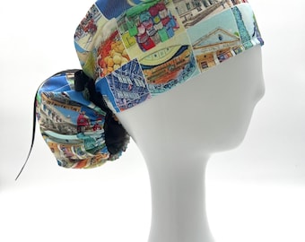Gorro quirúrgico con coleta de monumentos de Boston, opción de forro satinado, cinco estilos disponibles.
