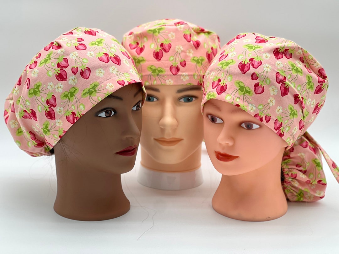 Strawberry Ponytail Scrub Hat for Women, Scrub Cap Women, Scrub Cap