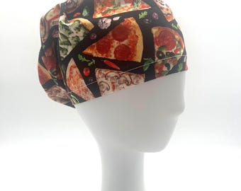 Pizza Scrub Cap, Euro, Ponytail, Bouffant, Satin Lined