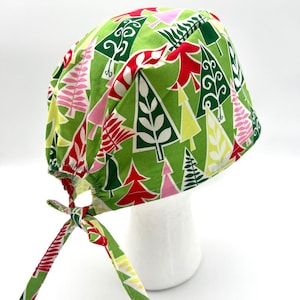 Christmas Scrub Cap, Women’s Scrub Cap, satin lining option, five styles available