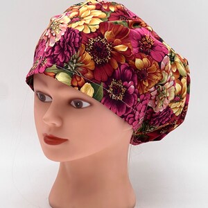 Gorro quirúrgico europeo con diseño floral y cola de caballo, cuatro estilos