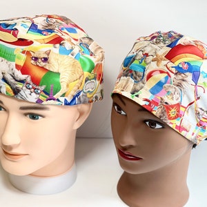 Cat Beach Party scrub cap, vet scrub hat, dental scrub cap, nurses scrub cap, doctors scrub hat