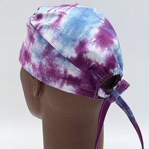 Tie Dye Scrub Cap, Purple Blue Azure Tie Dye Scrub Cap, Tie Dye Gift, four styles available image 4