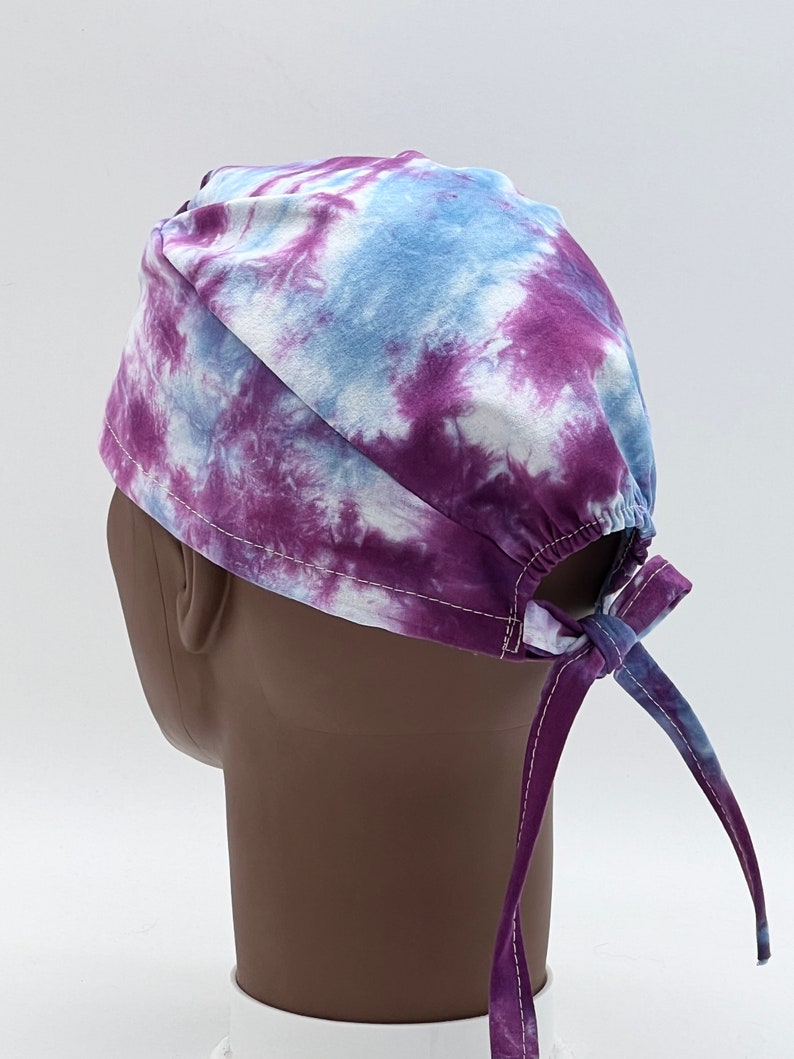 Tie Dye Scrub Cap, Purple Blue Azure Tie Dye Scrub Cap, Tie Dye Gift, four styles available image 4