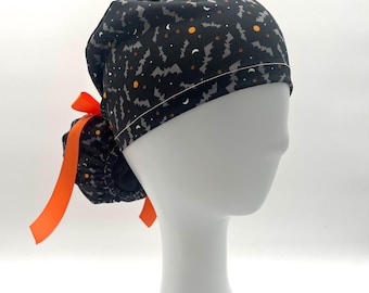 Bonnet de bloc opératoire à motif chauves-souris d'Halloween, doublure satinée en option, cinq modèles disponibles
