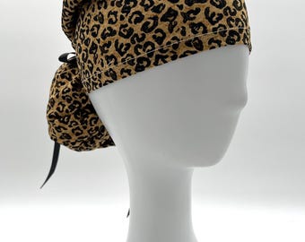 Bonnet de bloc opératoire léopard pour queue de cheval, 5 modèles et option de doublure en satin