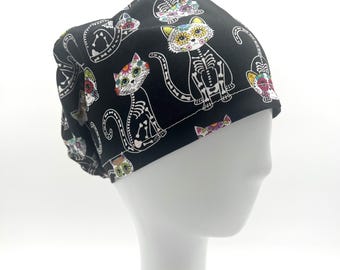Skeleton Cats Euro Cap, Halloween OR Surgical Caps, 4 styles and satin lining options