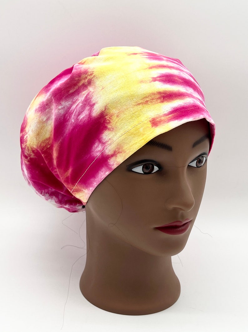 Tie Dye Scrub Cap, euro tie dye scrub cap, ponytail tie dye scrub hat, four styles available image 4