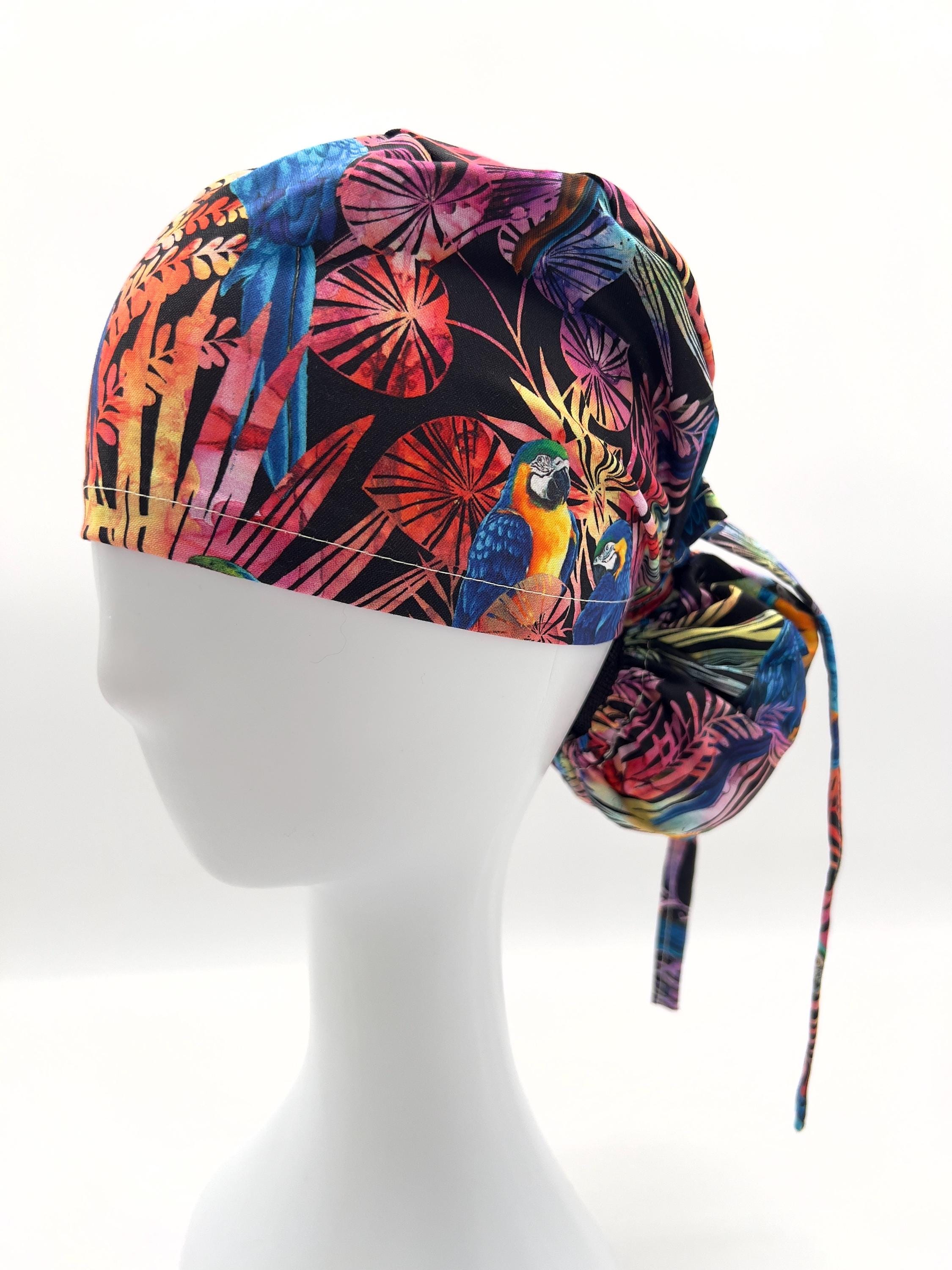 7 Scrub Hats Bouffant Ponytail Butterflies, Parrot 