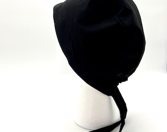 Black Scrub cap, Women’s Tie Back Style Scrub Cap, satin lining option, five styles available