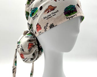 National Park Ponytail Scrub Cap: Hawaii Volcanoes Print, Satin Option