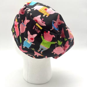 Happy Pigs Scrub Cap, Euro Scrub Cap, Women&#39;s Scrub Cap, satin lining option, five styles