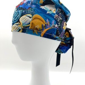 Deep Sea Diving Scrub Cap: Tropical Fish Ponytail Style - Satin Lining option