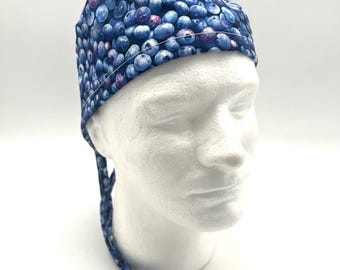 Realistic Blueberries Yummy Scrub Cap: Men’s/CRNA Surgical Cap, Five Styles, Satin Lining option