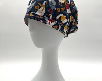 Geese Print Scrub Cap: Women's Euro Style, Satin Lining Option