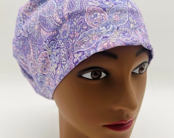 Paisley Scrub Cap, Euro Scrub Cap, Lavender Euro Scrub Cap, four styles