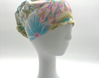 Floral Euro Scrub Cap, OR cap, satin lining option, five styles available