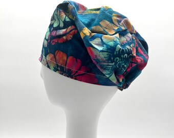 Bonnet de bloc opératoire à motif floral tie-dye : coton style européen, doublure en satin en option