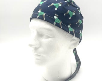 Schnauzer Dog in Scrubs Men's Surgical Scrub Cap, 4 styles and Satin Lining Option