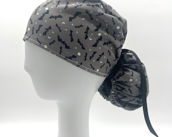 Bonnet de bloc opératoire à motif chauves-souris d'Halloween, doublure satinée en option, cinq modèles disponibles