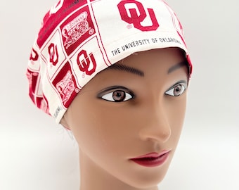 Oklahoma Scrub cap, Euro Oklahoma Scrub Cap,  Surgical Scrub Cap, Sooners scrub cap, four styles