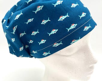Santa Shark Scrub Cap: Unisex Cotton Euro Style