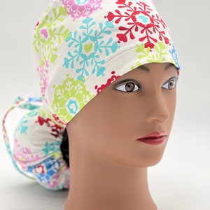 Ponytail scrub hat for women, scrub cap women, Snowflake scrub hat
