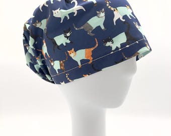 Cats to the rescue, Anesthesia Scrub Cap, Euro Scrub Cap, satin lining option, five styles available