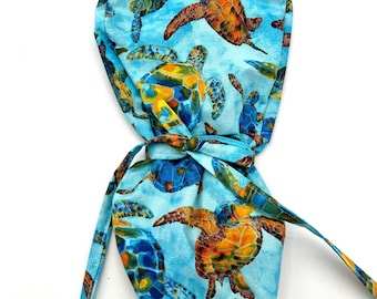 Sea Turtle Scrub Cap: Cotton OR Cap, Ponytail Style, Satin Lining Option
