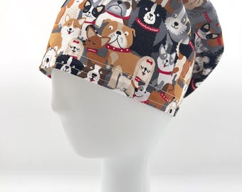Dogs Print Scrub Cap: Cotton Surgical Hat with Satin Lining