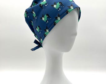 Gorro quirúrgico para mujer con estampado de Boston Terrier, 4 estilos y opción de forro de satén.