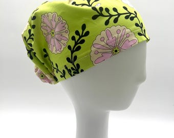 Floral Euro Scrub Cap, OR cap, satin lining option, five styles available