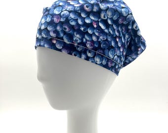 Realistic Yummy Blueberries Euro Scrub Cap, satin lining option, five styles available