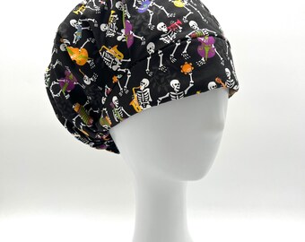 Bonnet de bloc opératoire bouffant à bandeau squelette : Bouffon en coton OU chirurgical avec doublure en satin