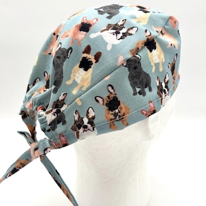 French Bulldog Scrub Cap, Men’s Surgical Cap, satin lining option, five styles available