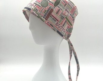 Bonnet chirurgical pour femmes, disponible en cinq modèles, pour les villes et villages du Massachusetts. Doublure en satin en option.