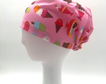 Ice cream Cone Popsicle Desert Euro Scrub Cap, satin lining option, five styles available