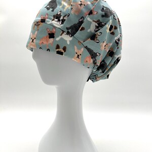 French Bulldog Scrub Cap, Bouffant Scrub Cap, satin lining option, five styles available