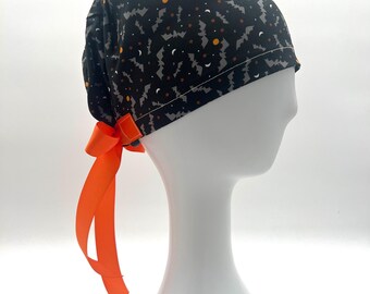 Bonnet de bloc opératoire européen à motif chauves-souris d'Halloween : bandeau en tissu éponge ou doublure en satin, cinq modèles disponibles